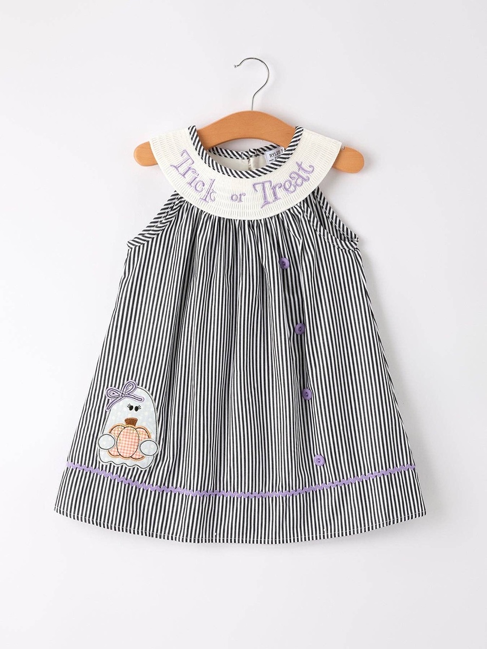 Rylee Faith Designs Girls Black & White Smocked Striped Halloween Dress 4 5 6